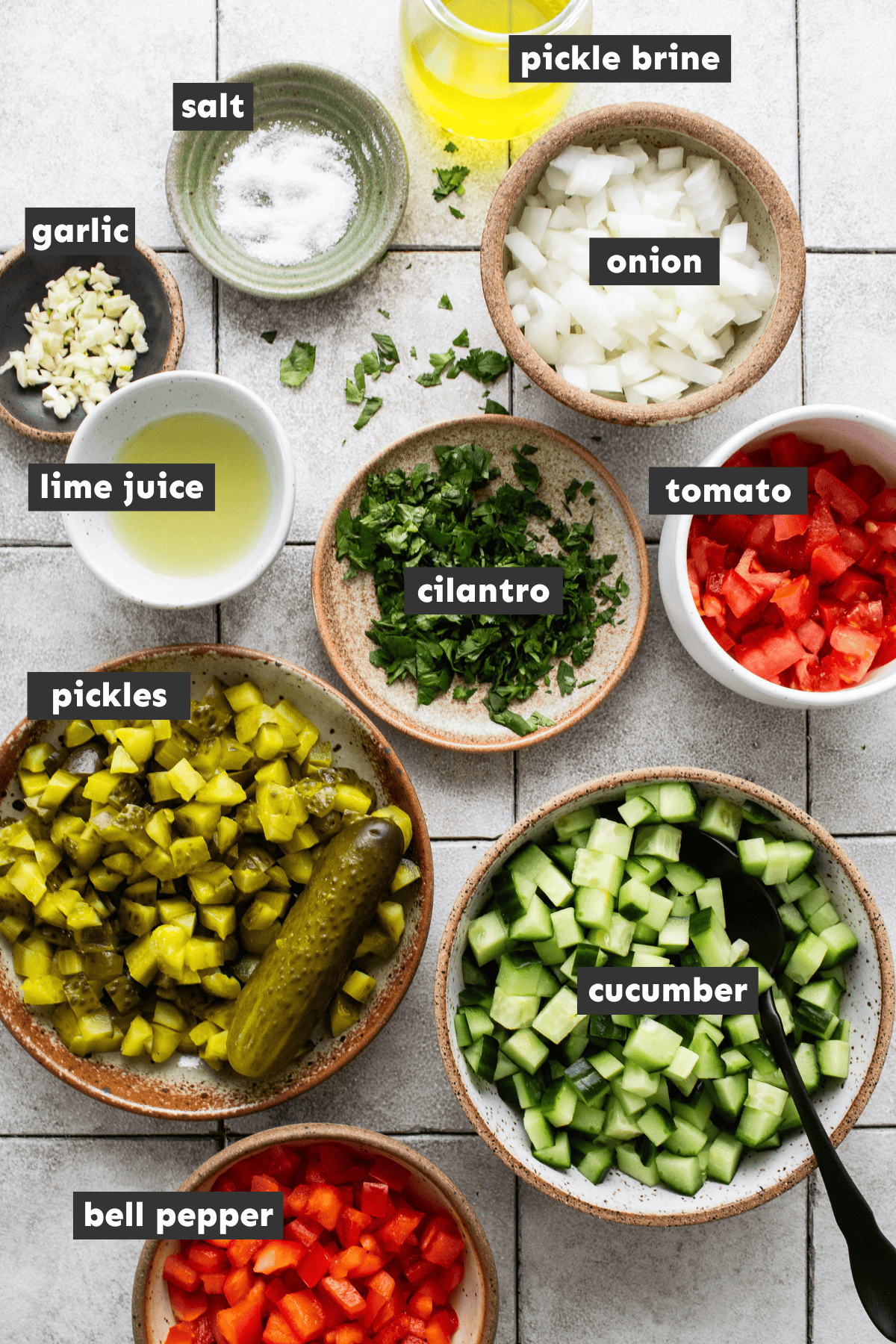 Ingredients for pickle de gallo on a table.