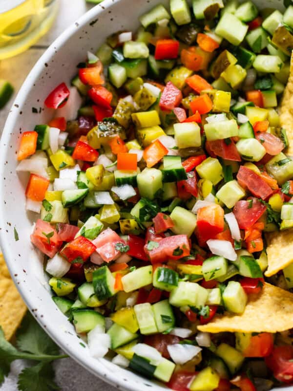 Pickle de gallo in a bowl.