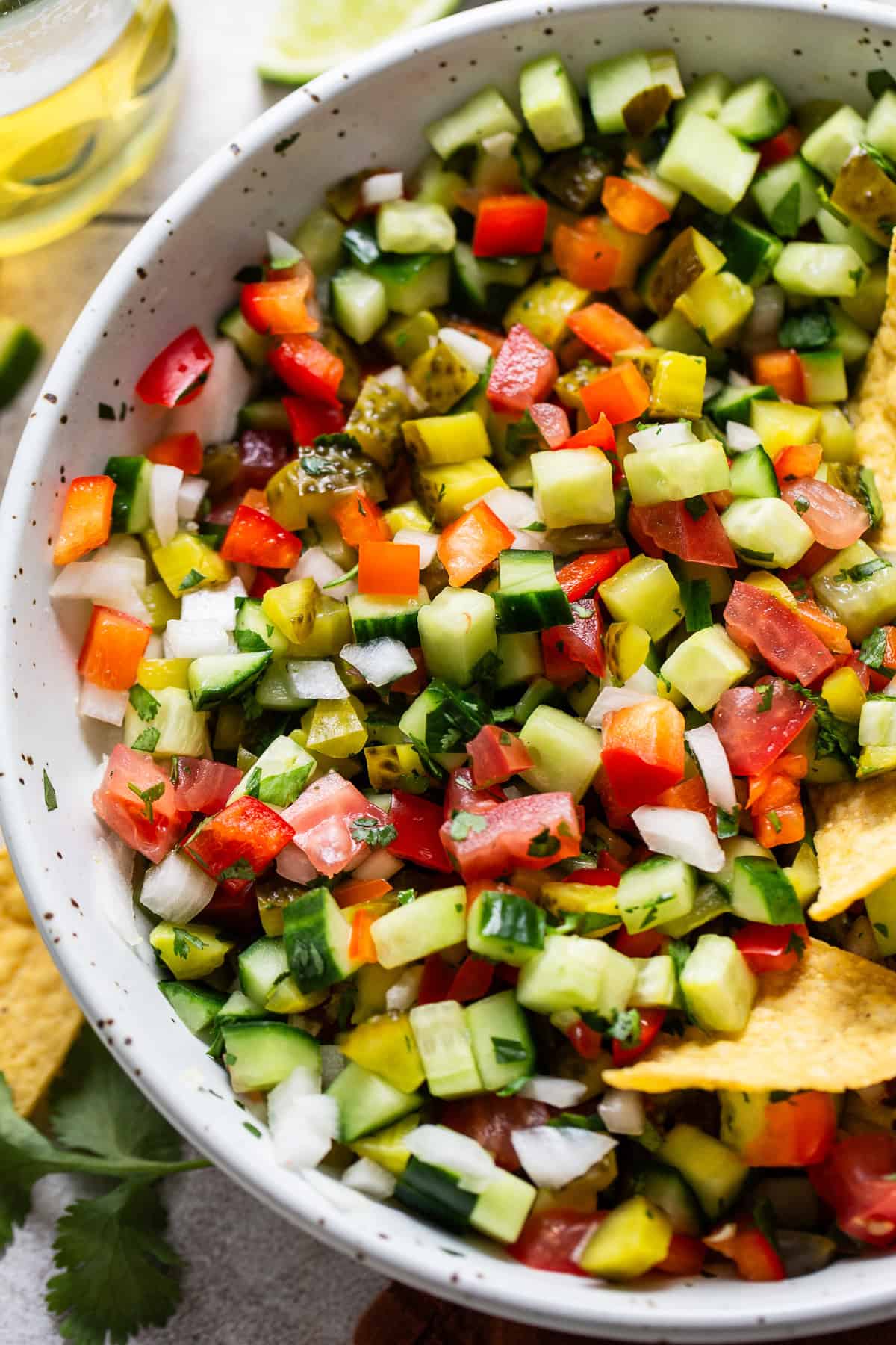 Pickle de gallo in a bowl.