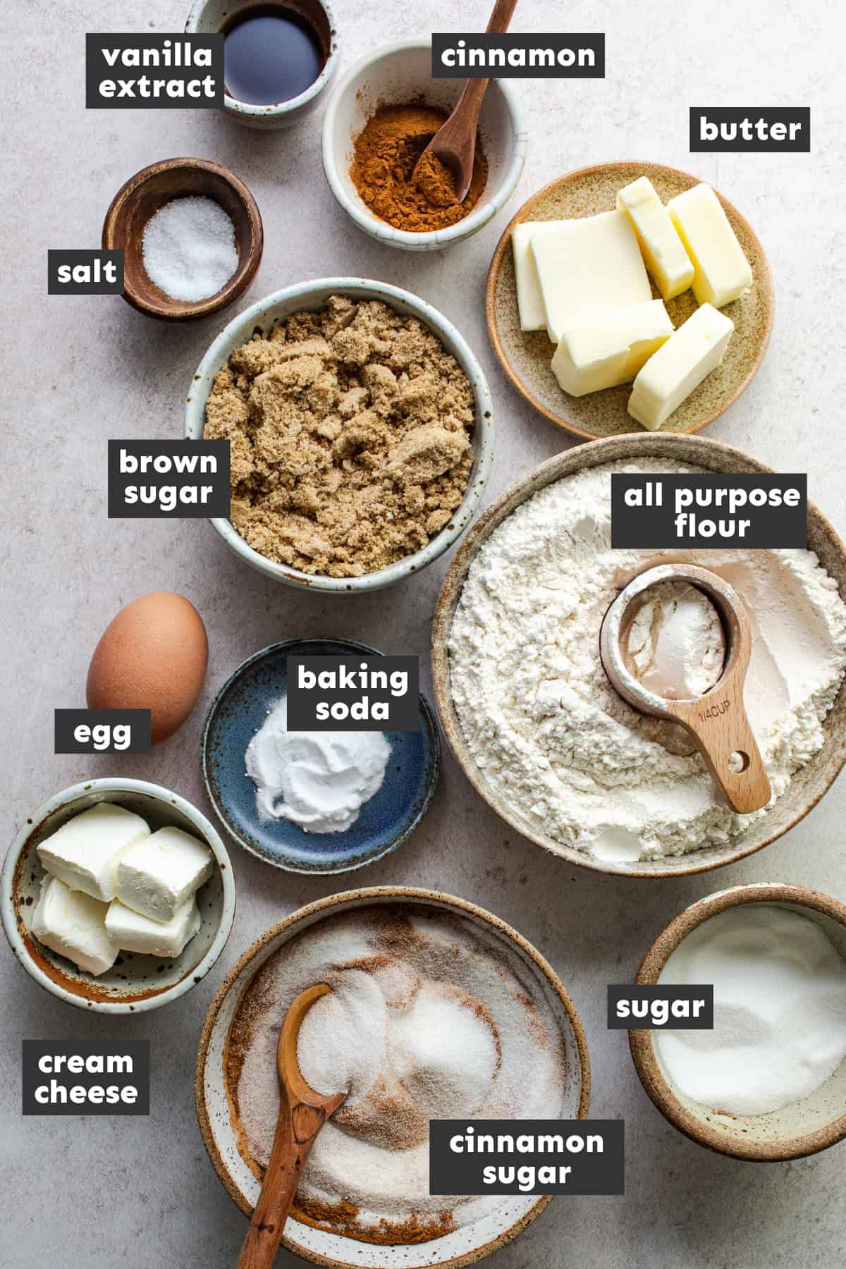 Ingredients in churro cookies on a table