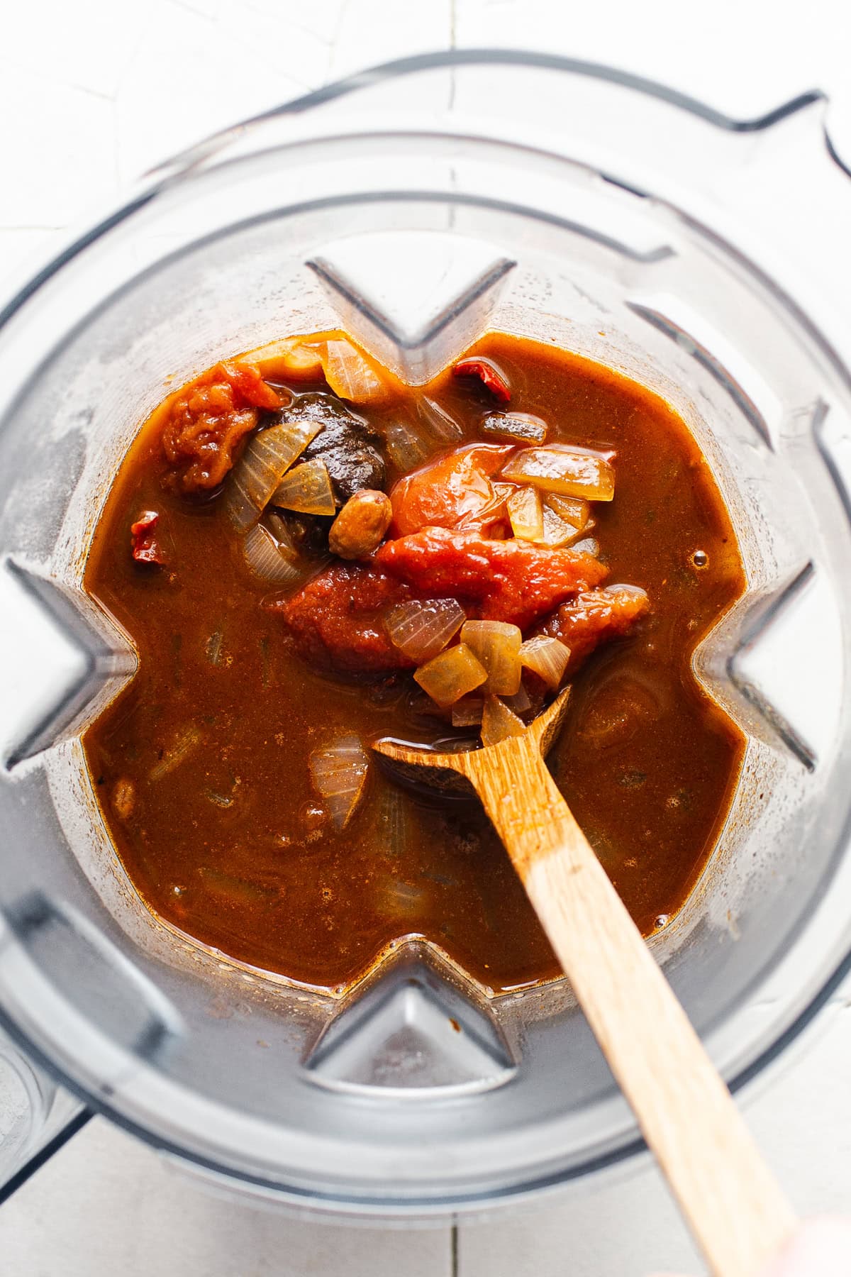 Ingredients for mole sauce in a blender