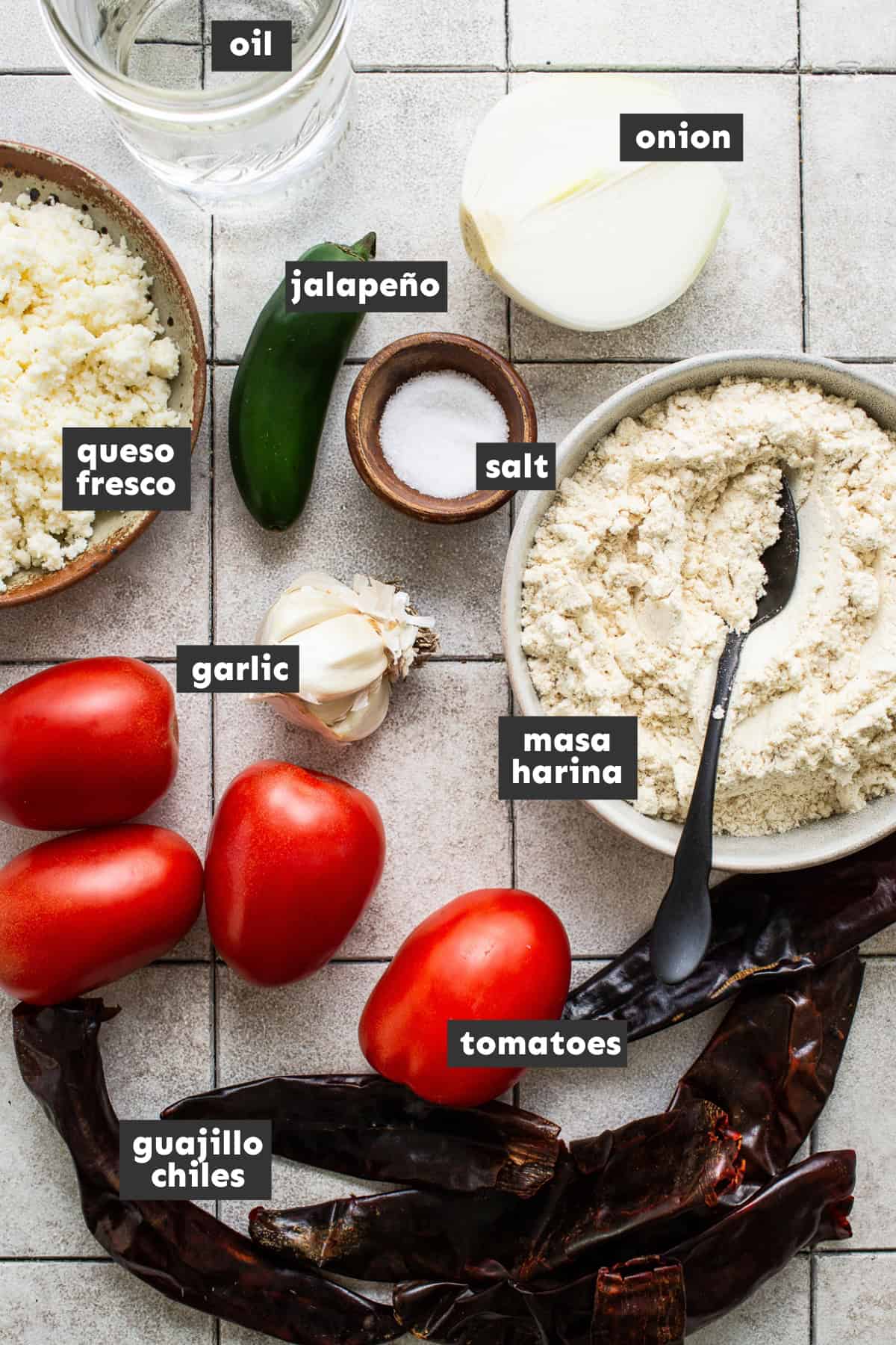 Ingredients in enchiladas potosinas on a table.
