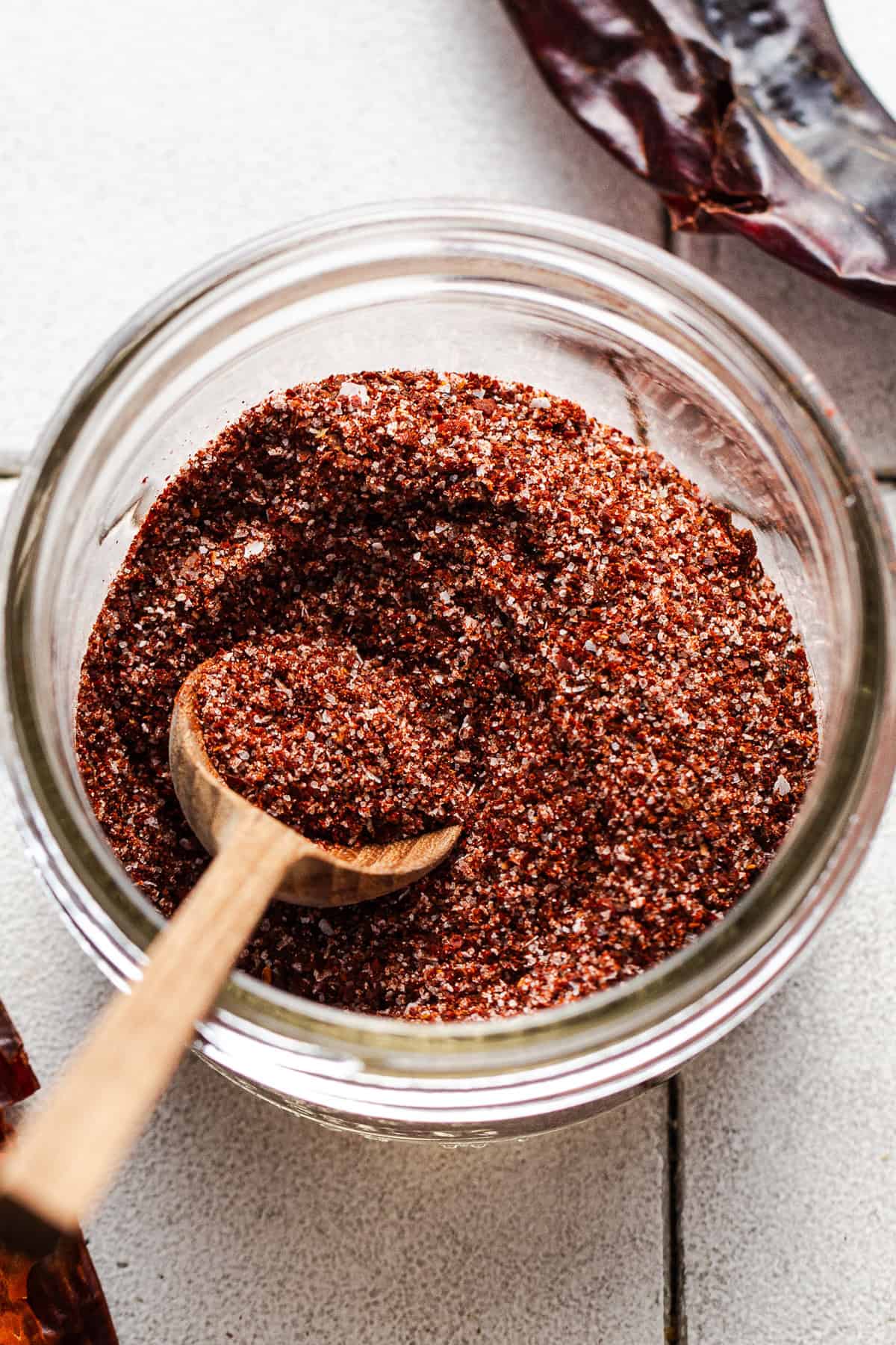 A jar of homemade chili lime seasoning ready to be used.