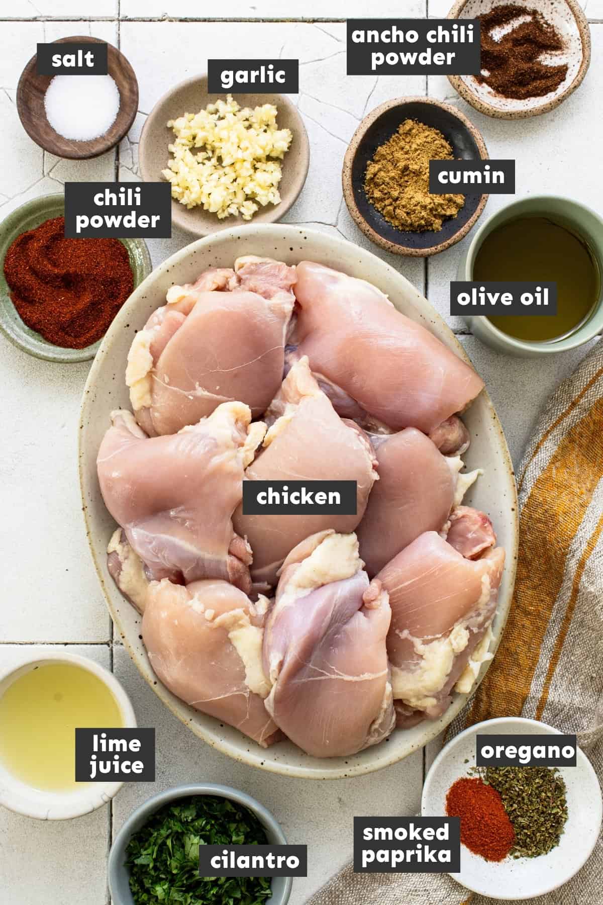 Ingredients for making a Mexican chicken marinade on a table ready to be used.