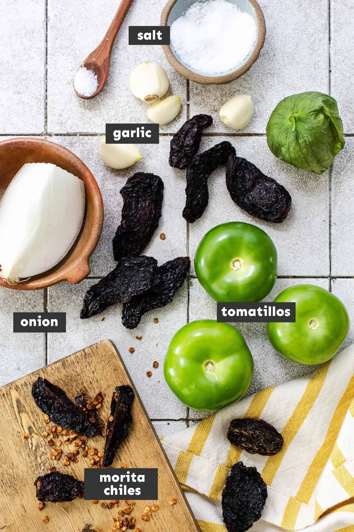 ingredients in salsa morita on a table.