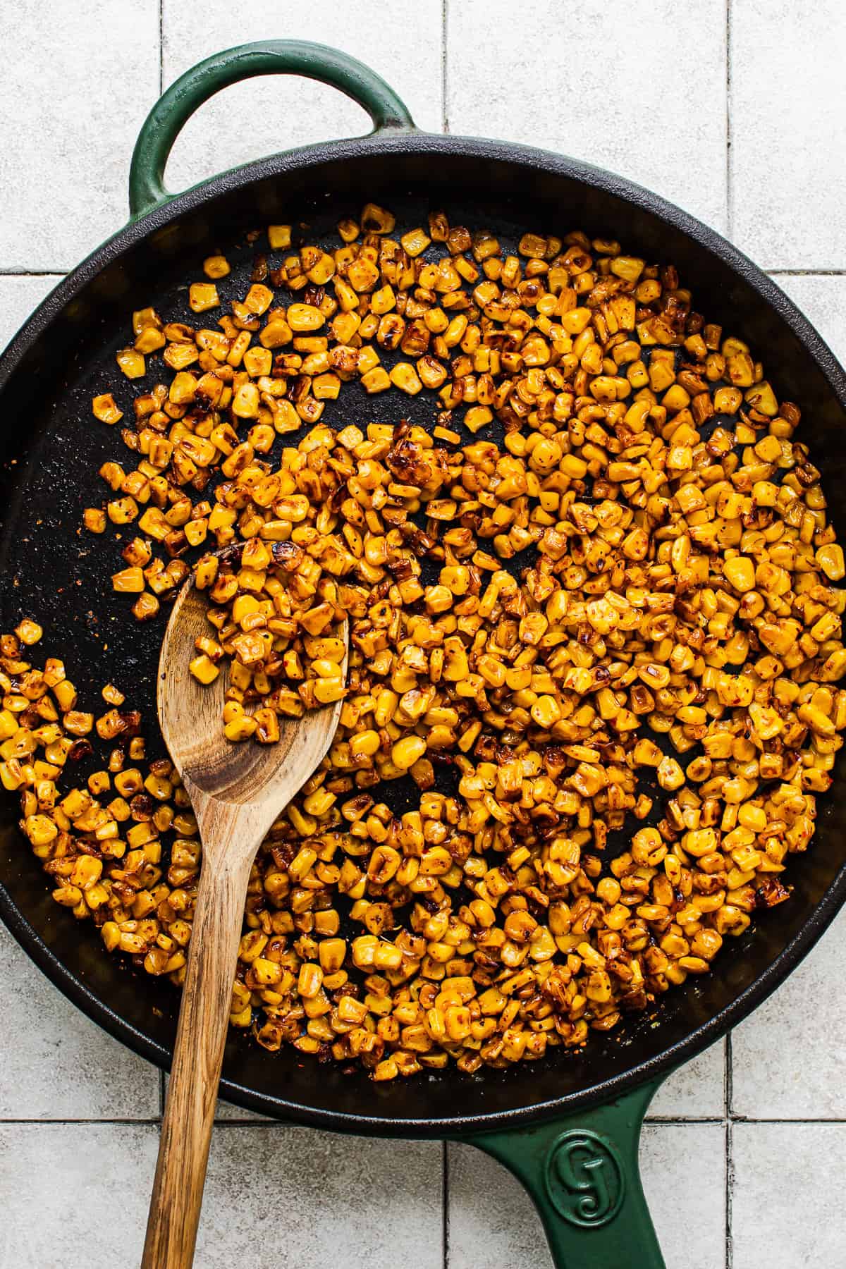 Roasted sweet corn with chili lime seasoning for Mexican street corn white chicken chili.