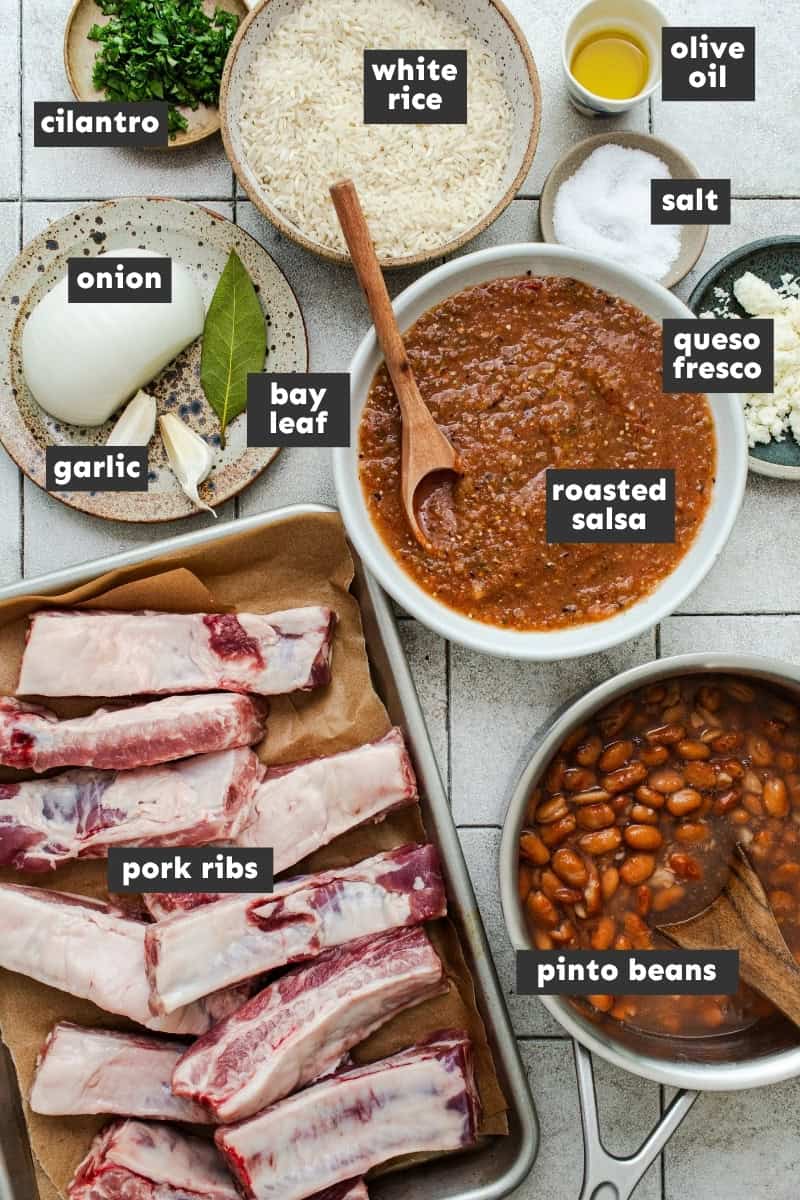 Ingredients for morisqueta on a table.