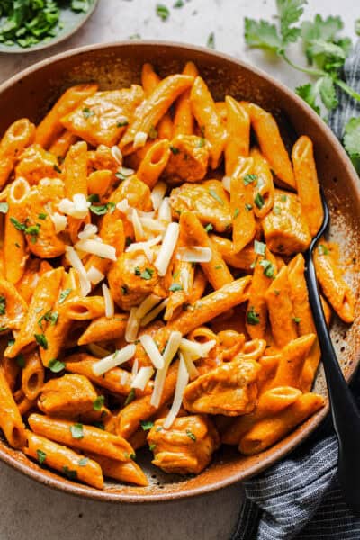 Creamy chipotle chicken pasta made with a blended chipotle sauce, cream cheese, and penne. Medium spice, ready in 35 minutes.