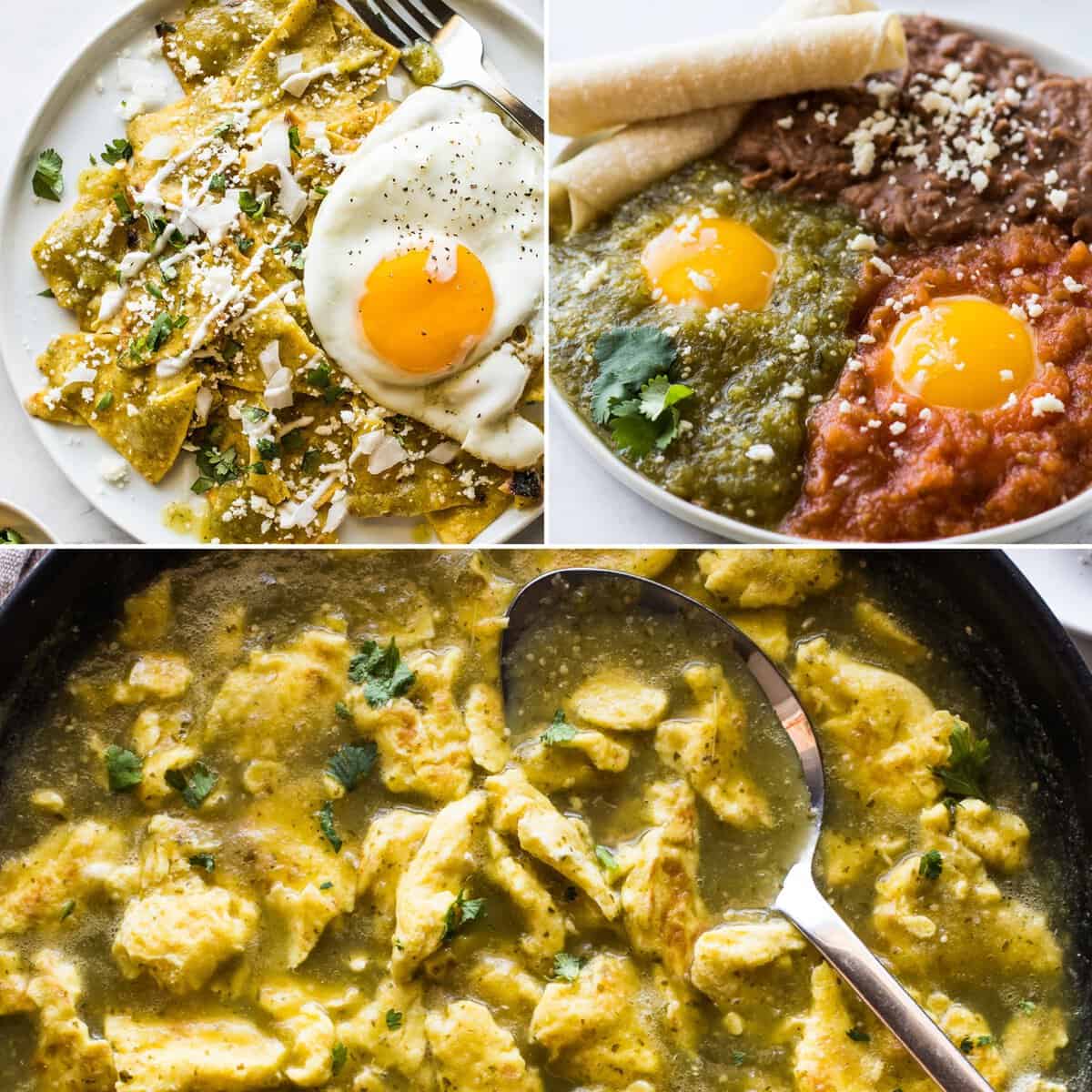 A collage of some of the tomatillo recipes on Isabel Eats that are breakfasts.